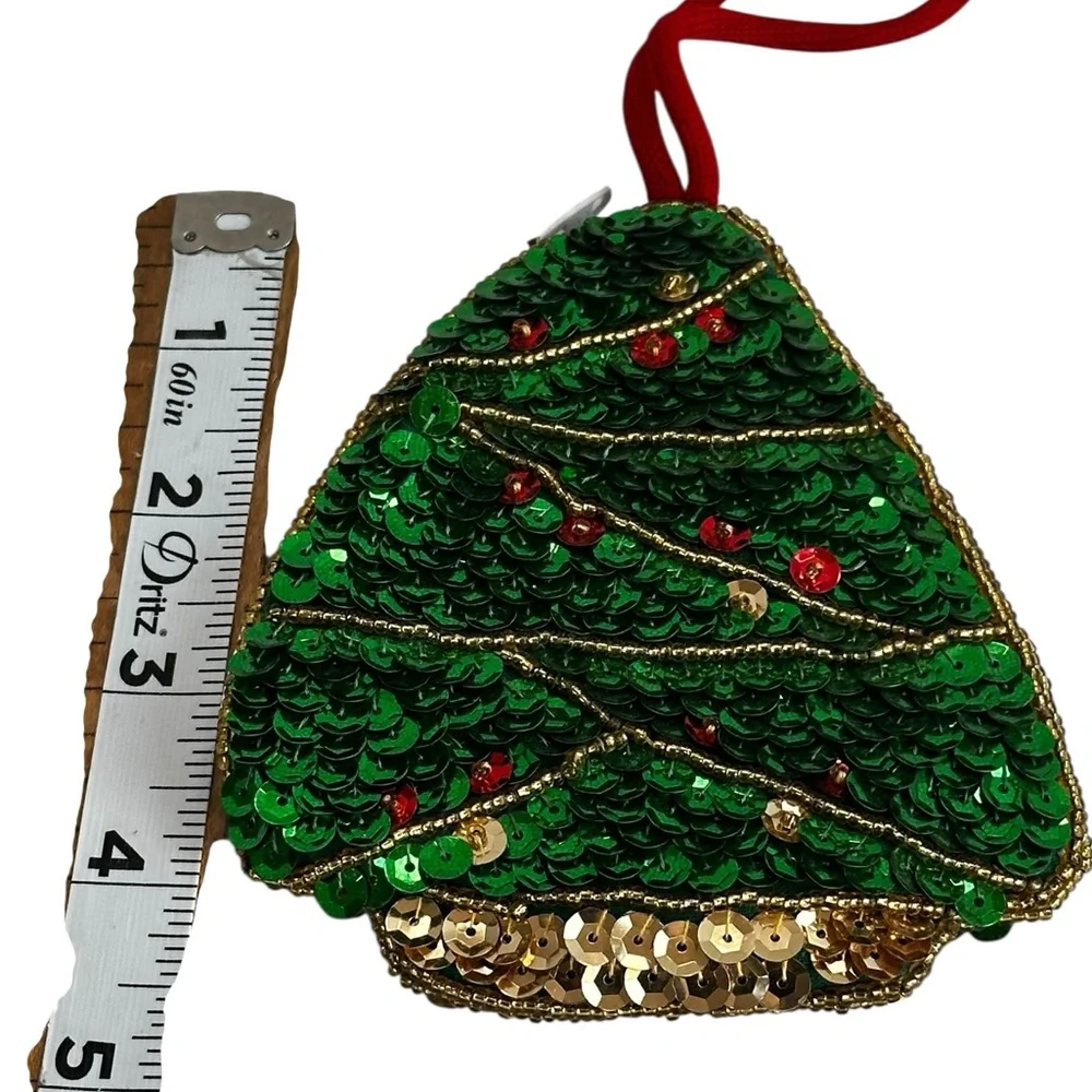 Green Sequin Christmas Tree Coin Purse Vintage